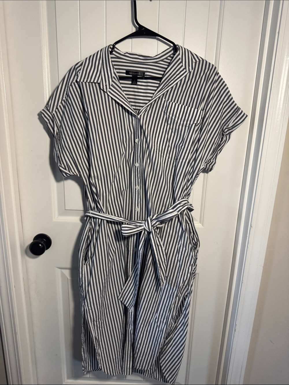 Banana Republic Navy and White Striped Midi Shirt Dress